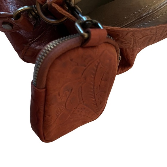 American Leather Co Tan Embossed Tooled Floral Shoulder Bag...